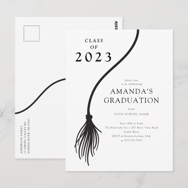 Cartão Postal Cartão-postal de Festa de formatura preto moderno (Frente/Verso)