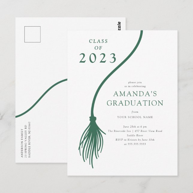 Cartão Postal Cartão-postal de Festa de formatura Verde Moderno (Frente/Verso)