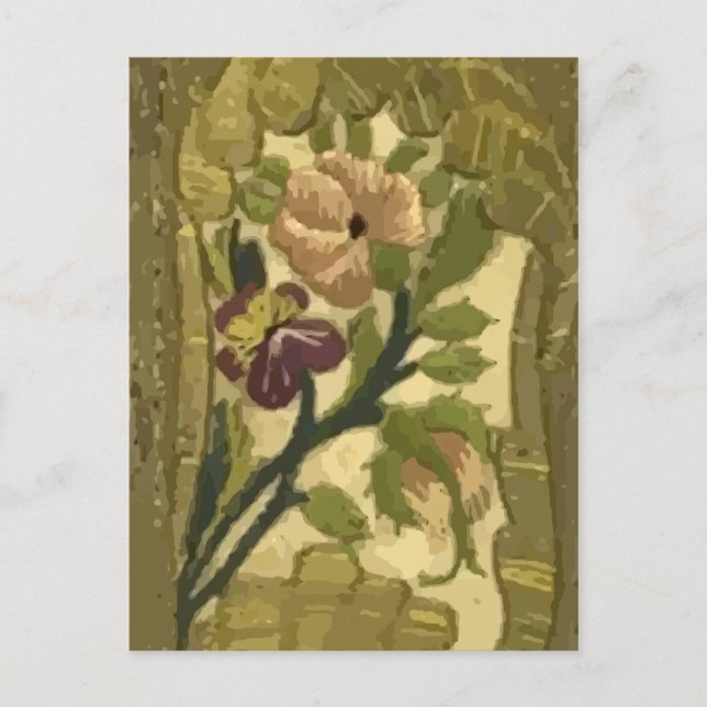 Cartão Postal Cartão-postal de Folhas bordadas e flores em vinhe (Frente)