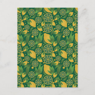 Cartão Postal Cartão-postal de Fruta de limão verde-aquarela