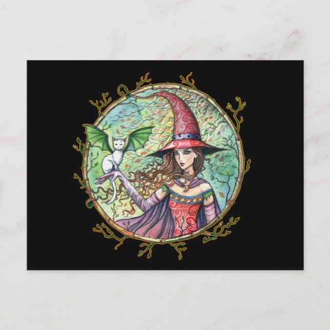 Cartão Postal Cartão-postal de Gato Branco da Bruxa das Hallowee (Frente)