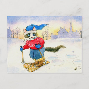 Cartão Postal Cartão-postal de gato de sapato de neve