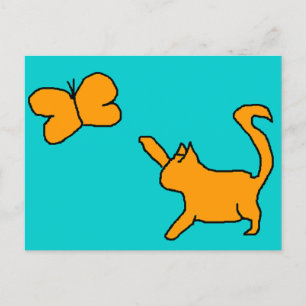 Cartão Postal Cartão-postal de gato e borboleta