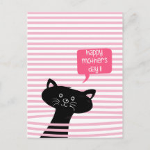 Cartão-postal de gato preto-branco-Dia de as mães 