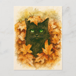 Cartão Postal Cartão-postal de Gato Preto de Outono