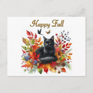 Cartão Postal Cartão-postal de gato preto de outono feliz