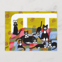 Cartão-postal de gatos na cama