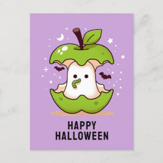 Cartão Postal Cartão-postal de Ghost e Apple Purple Halloween