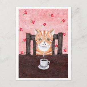 Cartão Postal Cartão-postal de Ilustração de Café de Tabby Laran