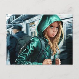 Cartão Postal Cartão-postal de ilustração Jovem Viajante