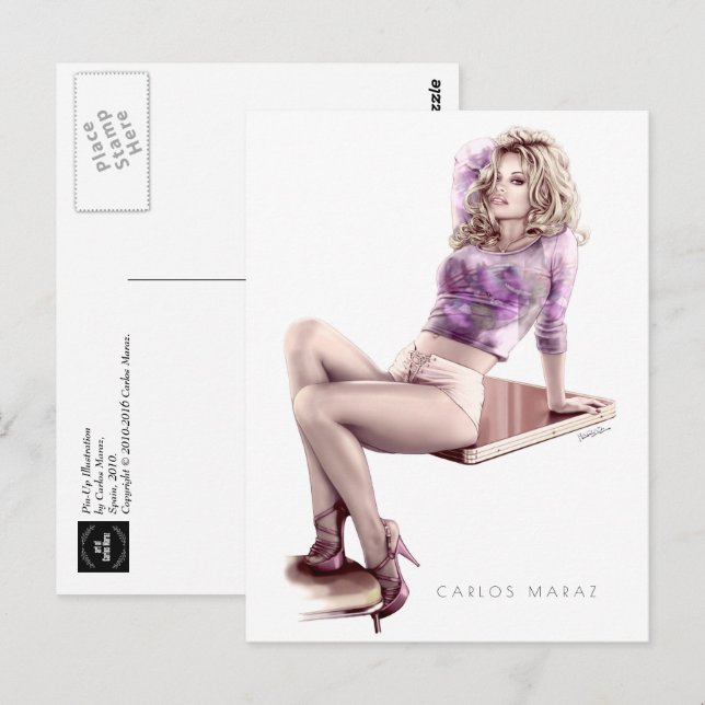 Cartão Postal Cartão-postal de Ilustração Rapariga Moderna Pin-U (Frente/Verso)