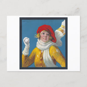 Cartão Postal Cartão-postal de luta com bola de neve do inverno