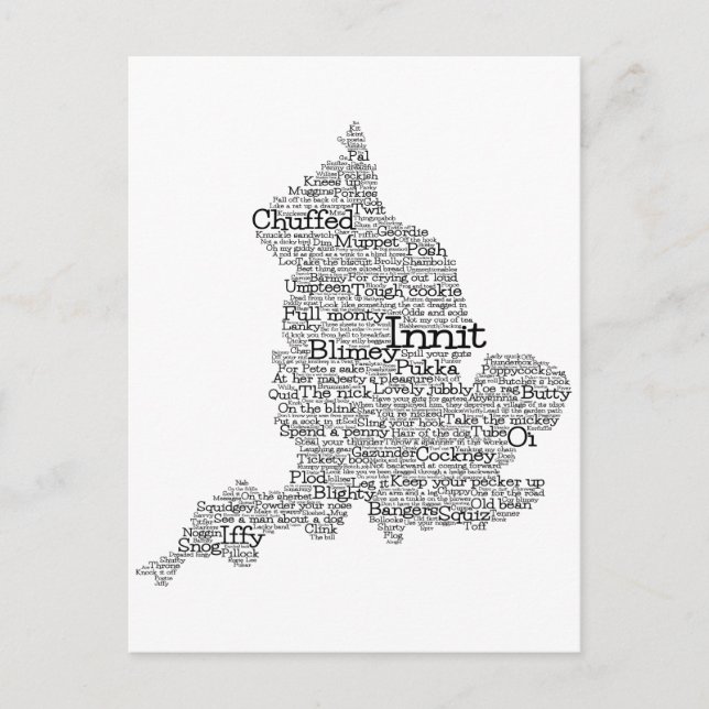 Cartão Postal Cartão-postal de Mapa de Arte Britânico do Slang (Frente)