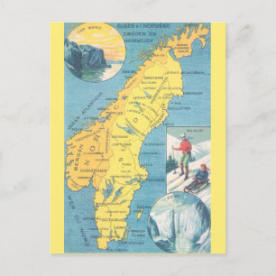 Cartão Postal Cartão-postal de Mapa de Suecia Vintage