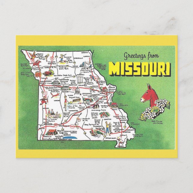 Cartão Postal Cartão-postal de Mapa do Estado do Missouri (Frente)