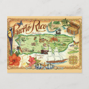 Cartão Postal Cartão-postal de Mapa Ilustrado em Porto Rico