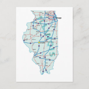 Cartão Postal Cartão-postal de Mapa Interestadual de Illinois