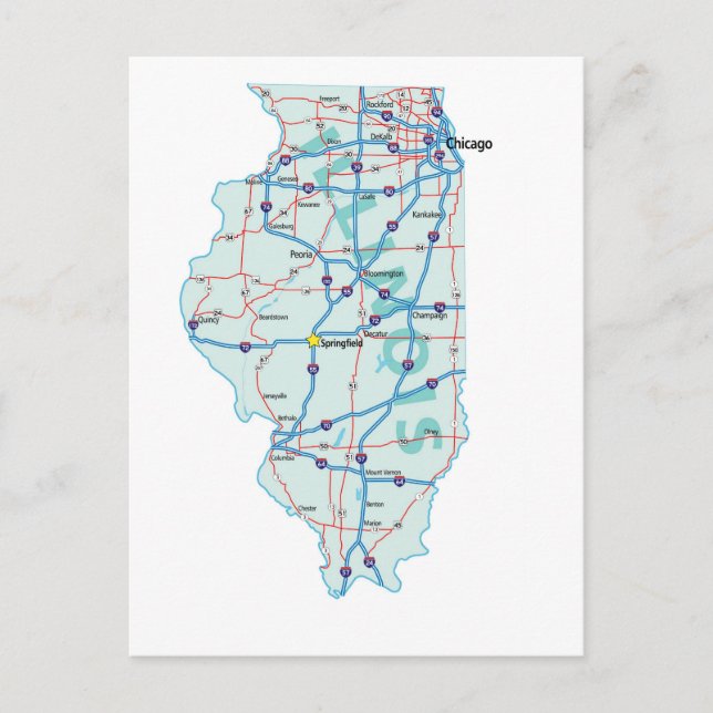 Cartão Postal Cartão-postal de Mapa Interestadual de Illinois (Frente)