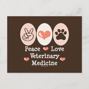 Cartão Postal Cartão-postal de Medicina Veterinária Peace Love