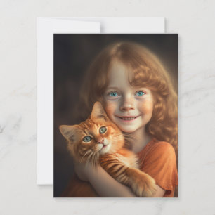 CARTÃO POSTAL CARTÃO-POSTAL DE MENINA E GATO RUIVO