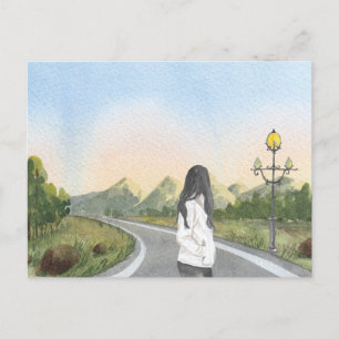 Cartão Postal Cartão-postal de menina estética na paisagem natur