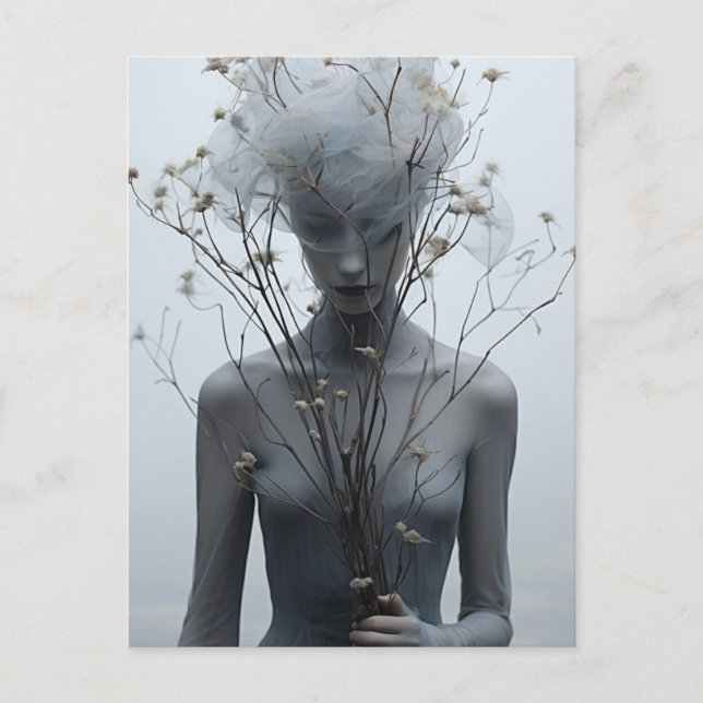 Cartão Postal Cartão-postal de Mulher e Flores Brancas (Frente)