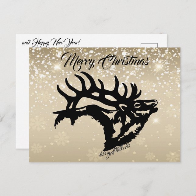 Cartão Postal Cartão-postal de Natal Bull Elk (Frente/Verso)