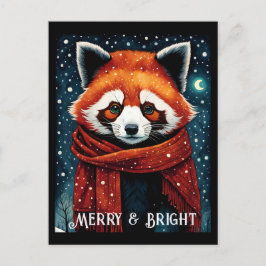 Cartão Postal Cartão-postal de Natal de Panda Vermelha Noite Nev