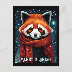 Cartão Postal Cartão-postal de Natal de Panda Vermelha Noite Nev