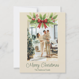 Cartão Postal Cartão-postal de Natal Elegante Holly e Arco Verme