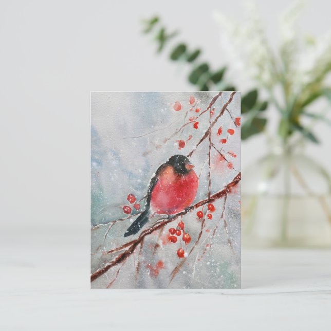Cartão Postal Cartão-postal de Natal para Aves de Aquarela | Fes (Em pé/Frente)