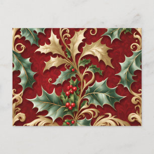 Cartão Postal Cartão-postal de Natal Vermelho e Verde Dourado