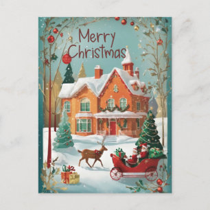 Cartão Postal Cartão-postal de Natal vermelho Papais noeis verde