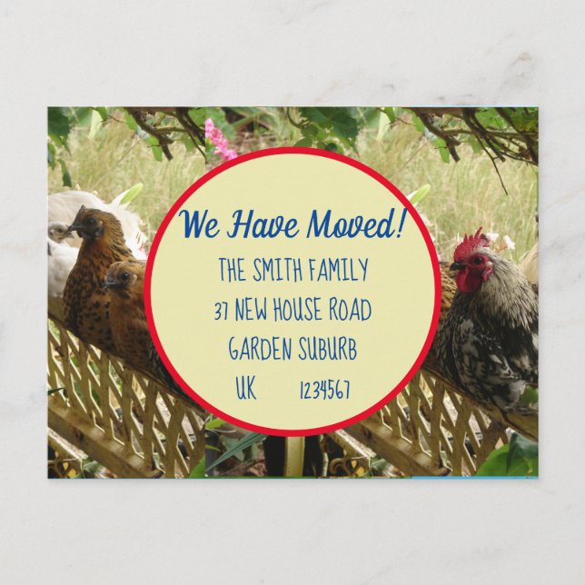 Cartão Postal Cartão-Postal de Novo Endereço de Galinha em Movim (Frente)