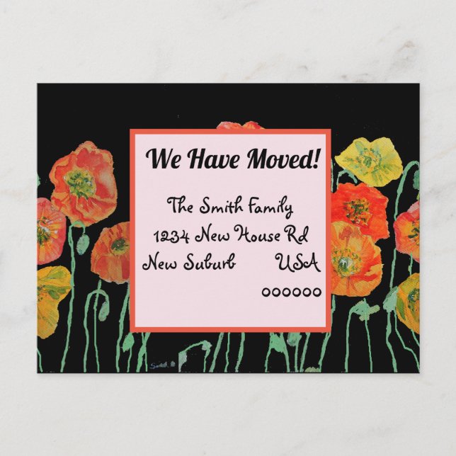 Cartão Postal Cartão-Postal De Novo Endereço Laranja Poppy, Esta (Frente)