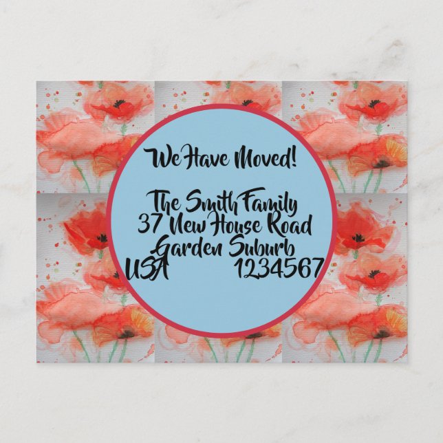 Cartão Postal Cartão-Postal de Novo Endereço Red Poppy, Estamos  (Frente)