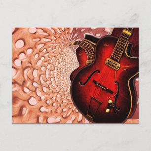 Cartão Postal Cartão-postal de Ondas Sonoras de Violão Vermelh