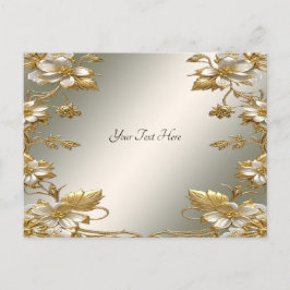 Cartão Postal Cartão-postal de Ornamentado Dourado Floral Branco
