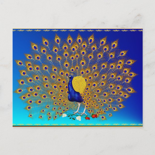 Cartão Postal Cartão-postal de Peacock e Rosas (Frente)