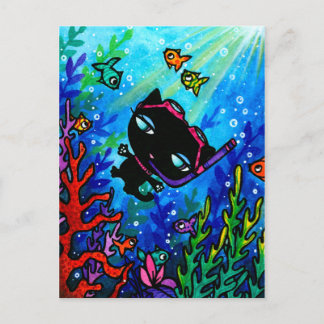 Cartão Postal Cartão-postal de peixe-mergulhador de gato preto