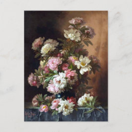 Cartão Postal Cartão-postal de Peony Branco e Rosa