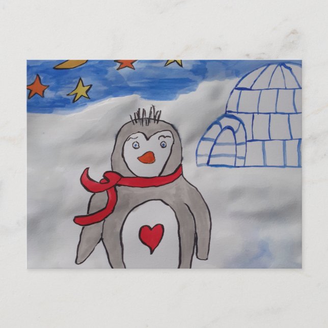 Cartão Postal Cartão-postal de Pinguim-Neve Inverno (Frente)