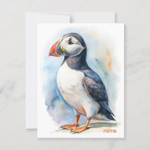 Cartão Postal Cartão-postal de pintura aquosa de pássaro Puffin