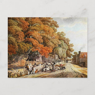 Cartão Postal Cartão-postal de pintura de aquarela da vila!