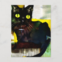 Cartão-postal de pintura de colagem de gato preto