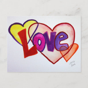 Cartão Postal Cartão-postal de pintura de corações amorosas
