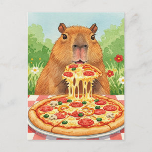 Cartão Postal Cartão-postal de pizza com Capybara fofa