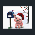 Cartão Postal Cartão-postal de Posto de Natal para Suíno<br><div class="desc">O adorável porco bebê diz "Olá!" desta forma fácil de enviar os seus Cartões de natal! Com espaço para adicionar um toque pessoal, depois um endereço rápido e Zoom! Seus cartões de natal estão feitos e custam menos para o correio também. Além disso, todos os produtos de matemática animal vendidos...</div>