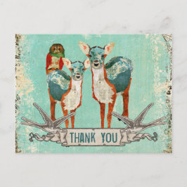 Cartão Postal Cartão-postal de rosa Owl & Azure Deer Obrigado