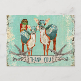 Cartão Postal Cartão-postal de rosa Owl & Azure Deer Obrigado